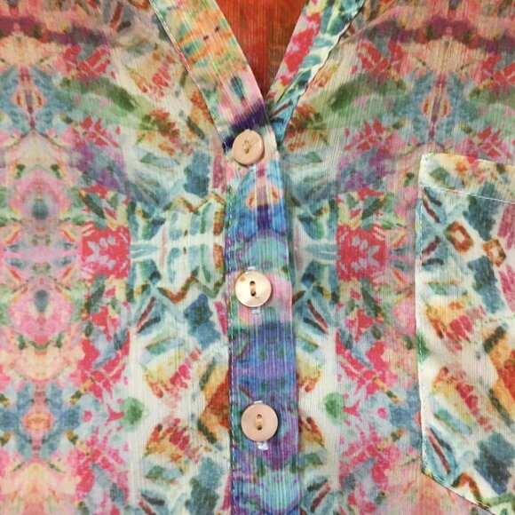 CHARLIE B Flowy Colourful Tribal Boho Tunic Popover Top - Picture 7 of 16